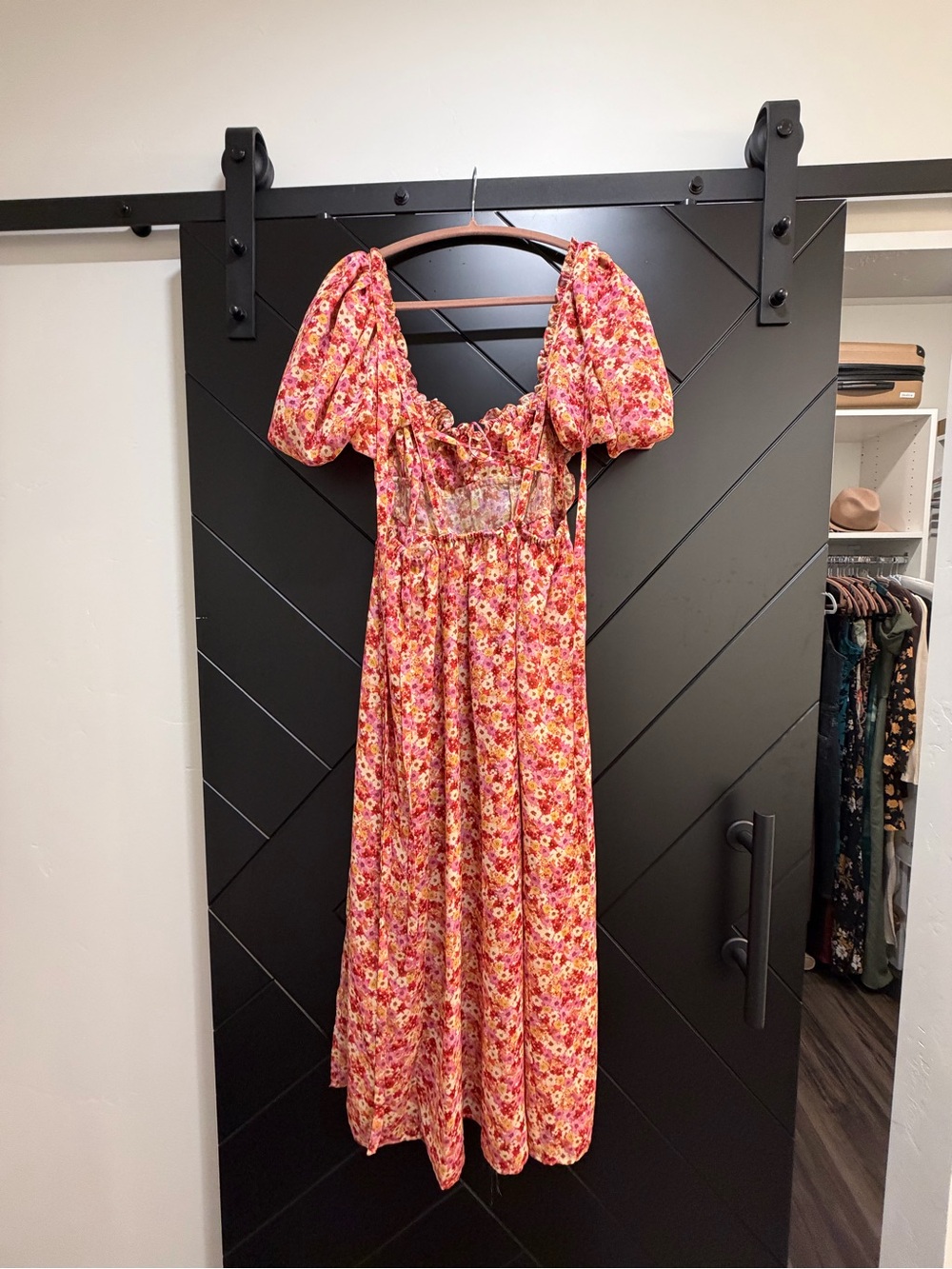 For Love & Lemons Pink Floral Puff-Sleeve Midi Dress - Picture 5 of 6